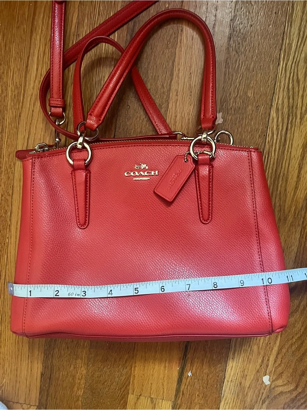Coach coral Leather Satchel with Top Handles and Shoulder Strap